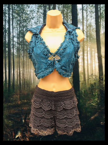 Cropped Fae Hoodie with Corset Back & Lace Detail