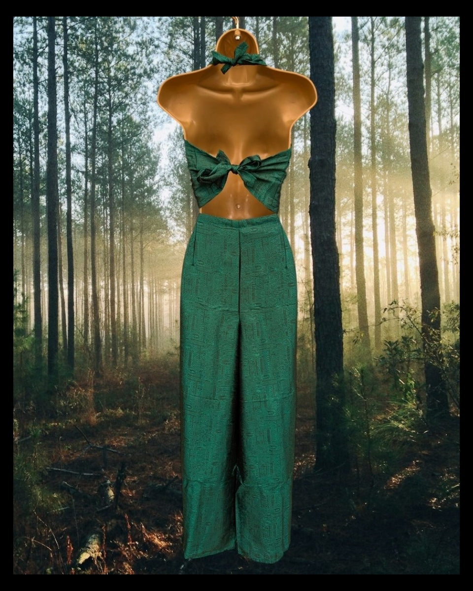 Silk Halter and Wrap Trouser Set