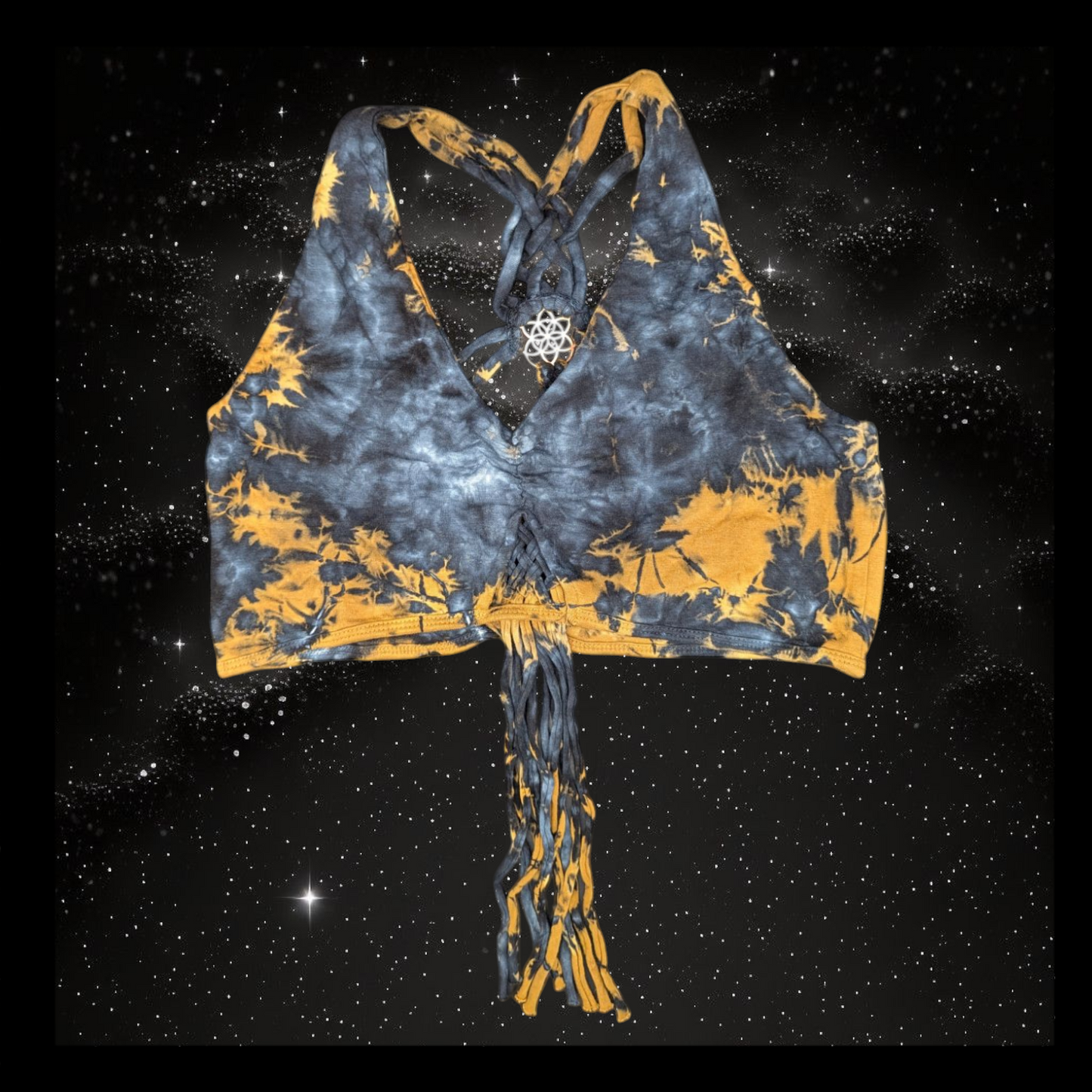 Tie-Dye Cropped Yoga Top with Interlace Back & Mandala Detail