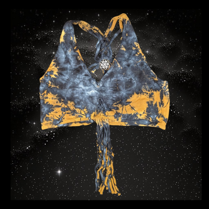 Tie-Dye Cropped Yoga Top with Interlace Back & Mandala Detail