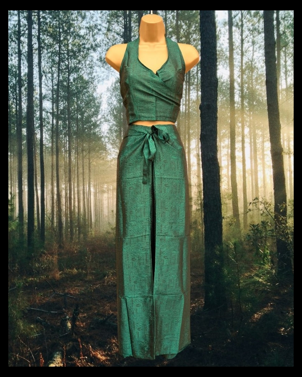 Silk Halter and Wrap Trouser Set