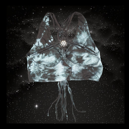 Tie-Dye Cropped Yoga Top with Interlace Back & Mandala Detail