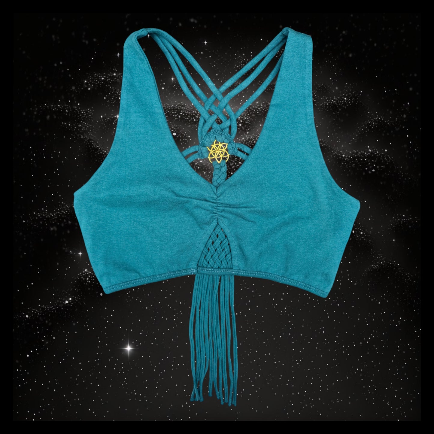 Cropped Yoga Top with Interlace Back & Mandala Detail