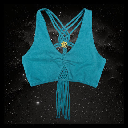 Cropped Yoga Top with Interlace Back & Mandala Detail