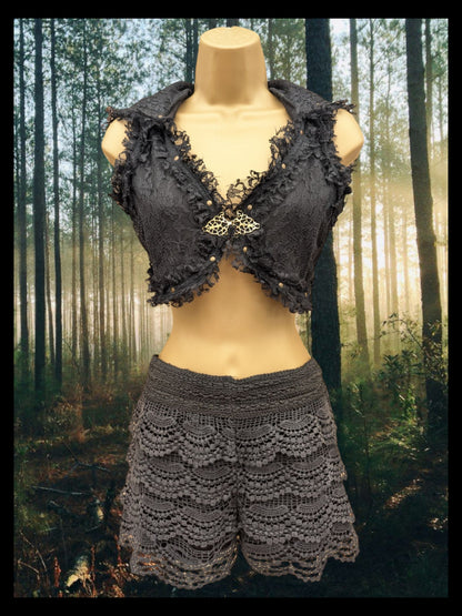 Cropped Fae Hoodie with Corset Back & Lace Detail