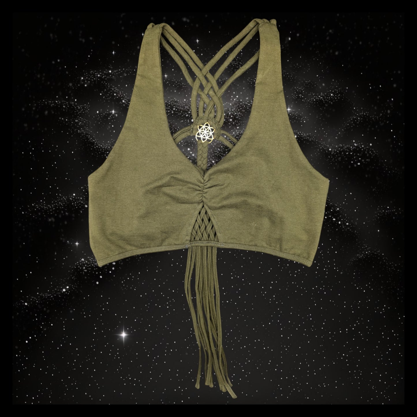 Cropped Yoga Top with Interlace Back & Mandala Detail