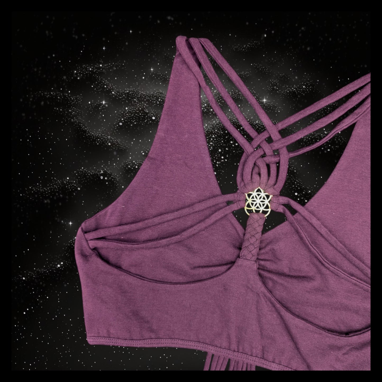 Cropped Yoga Top with Interlace Back & Mandala Detail