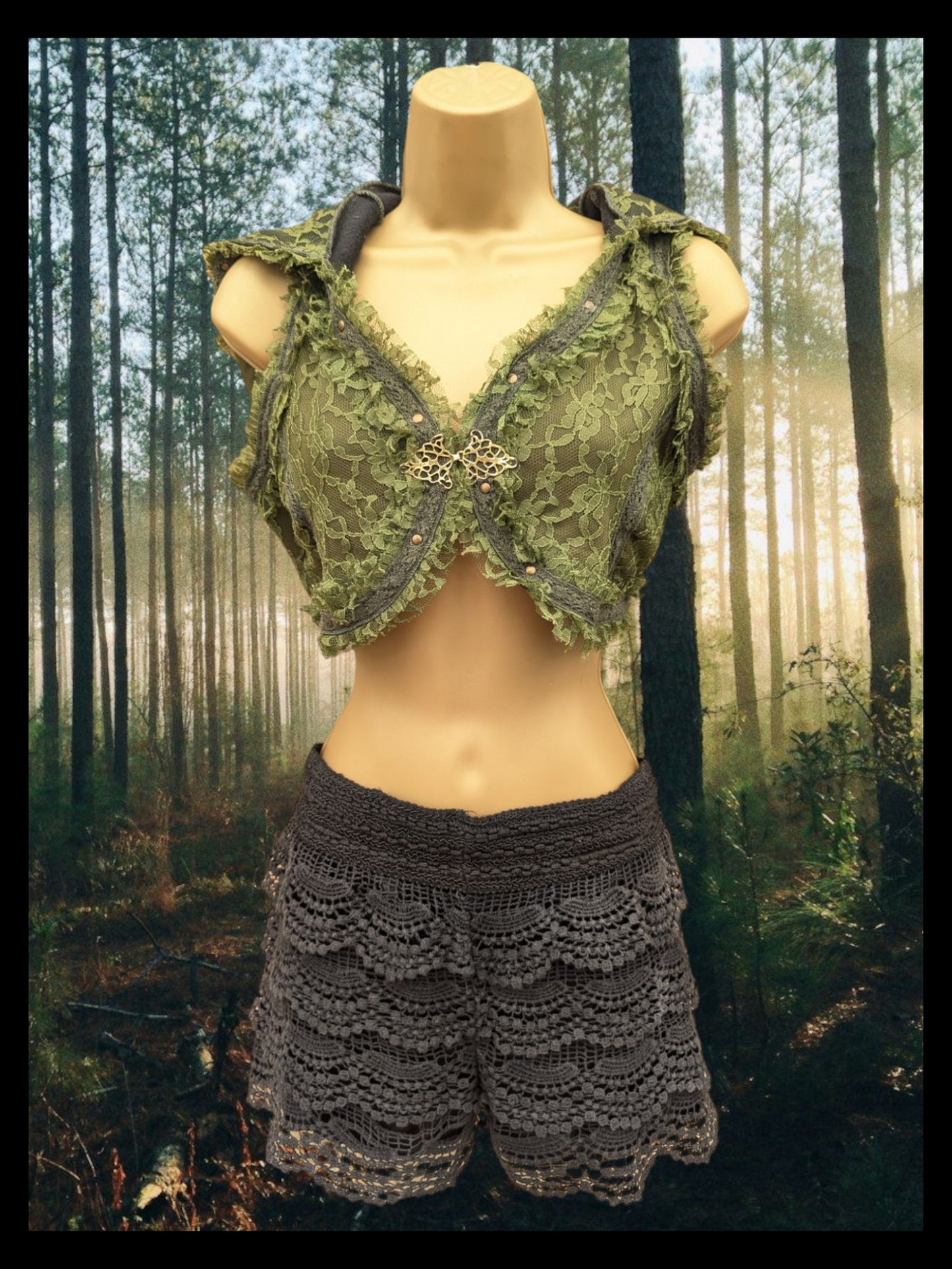 Cropped Fae Hoodie with Corset Back & Lace Detail