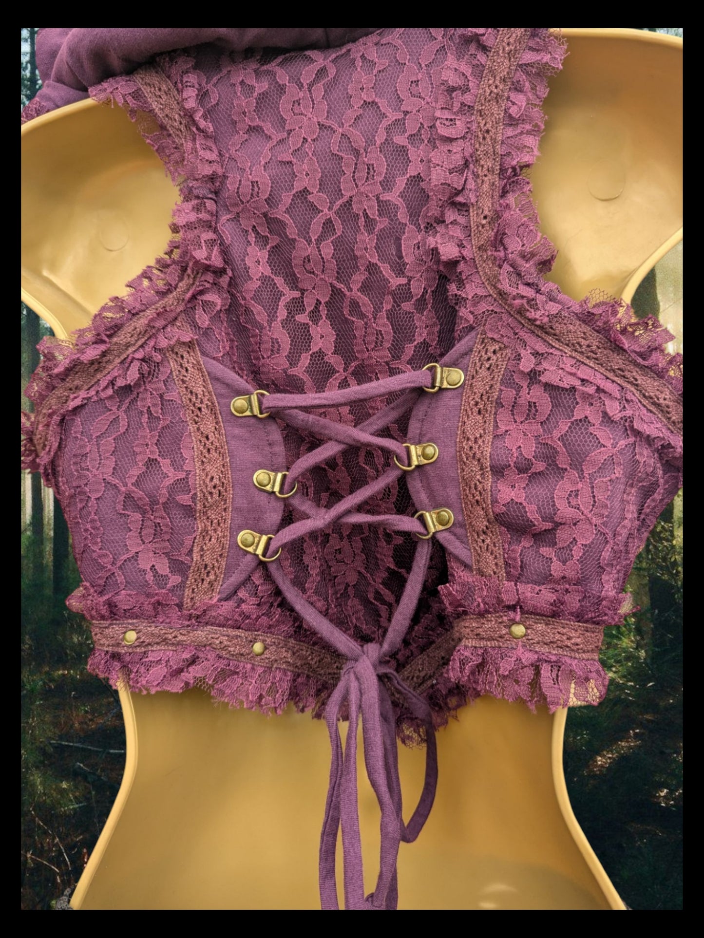Cropped Fae Hoodie with Corset Back & Lace Detail