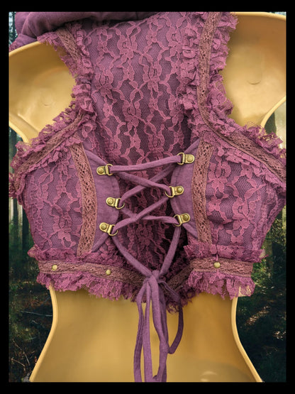 Cropped Fae Hoodie with Corset Back & Lace Detail