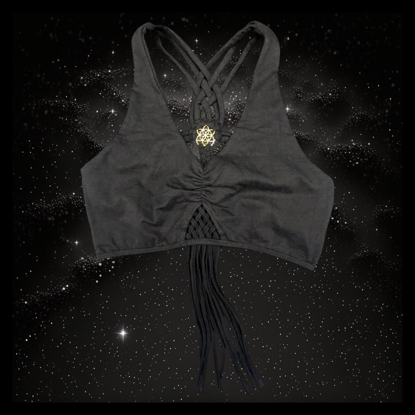 Cropped Yoga Top with Interlace Back & Mandala Detail