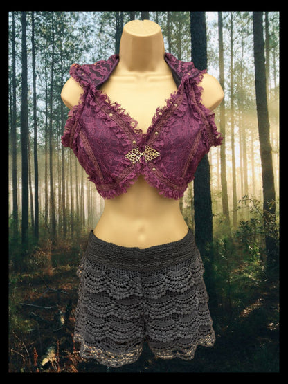 Cropped Fae Hoodie with Corset Back & Lace Detail
