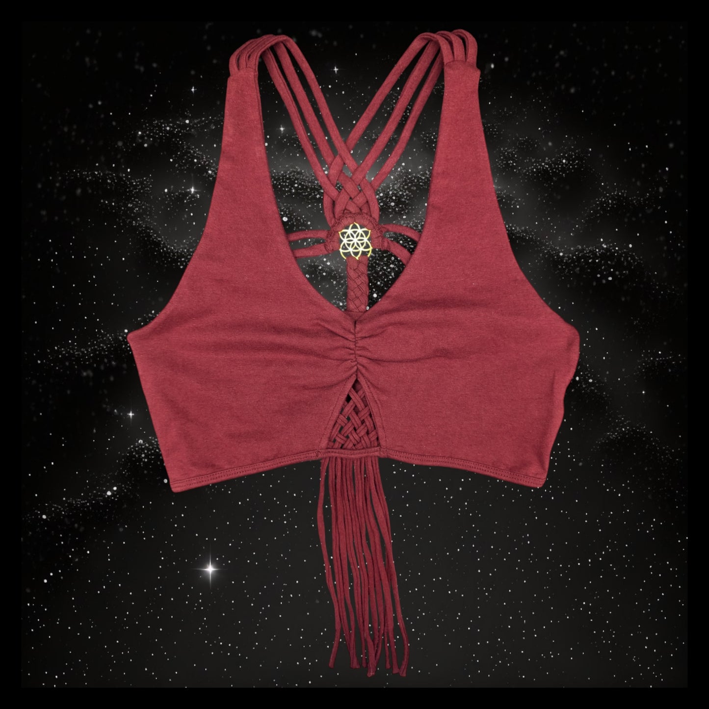 Cropped Yoga Top with Interlace Back & Mandala Detail