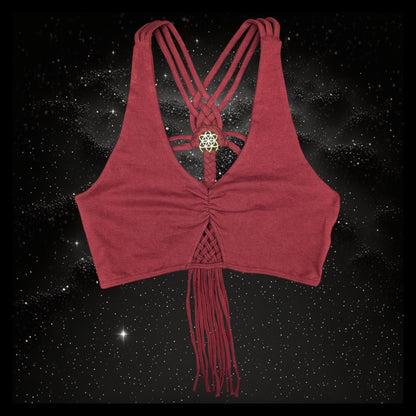 Cropped Yoga Top with Interlace Back & Mandala Detail