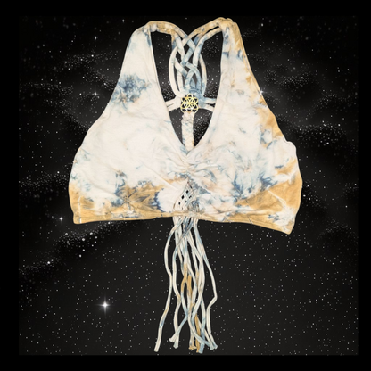 Tie-Dye Cropped Yoga Top with Interlace Back & Mandala Detail