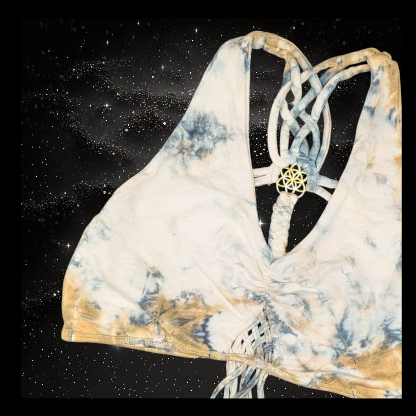 Tie-Dye Cropped Yoga Top with Interlace Back & Mandala Detail