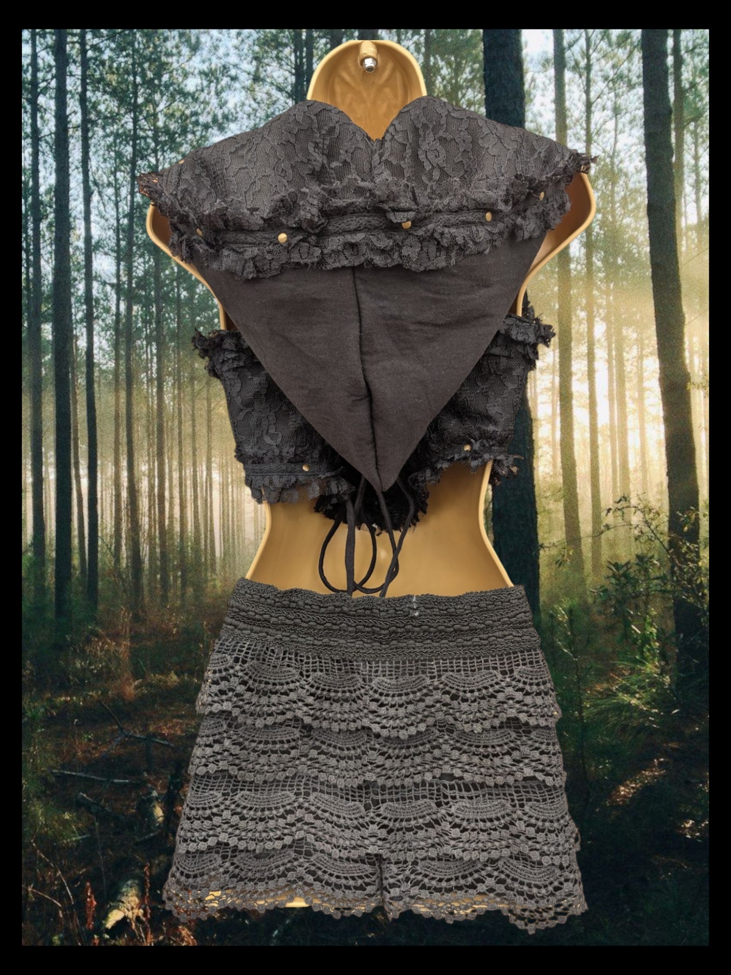 Cropped Fae Hoodie with Corset Back & Lace Detail