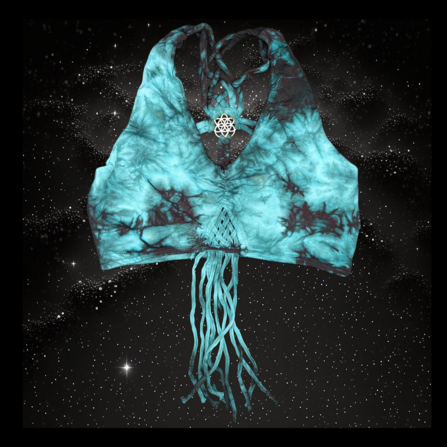 Tie-Dye Cropped Yoga Top with Interlace Back & Mandala Detail