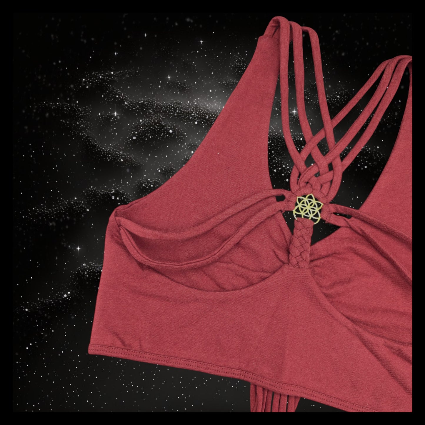 Cropped Yoga Top with Interlace Back & Mandala Detail