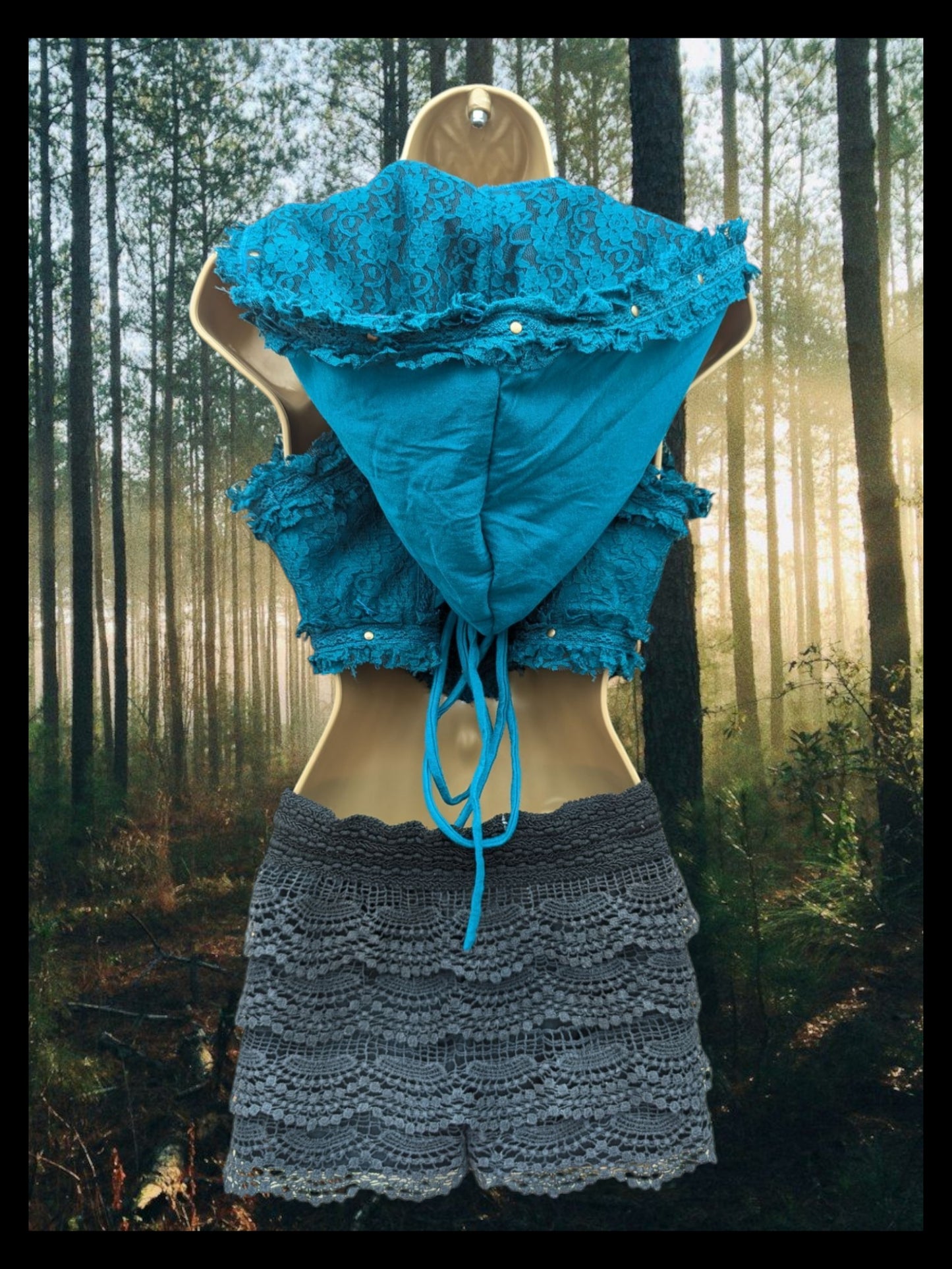 Cropped Fae Hoodie with Corset Back & Lace Detail