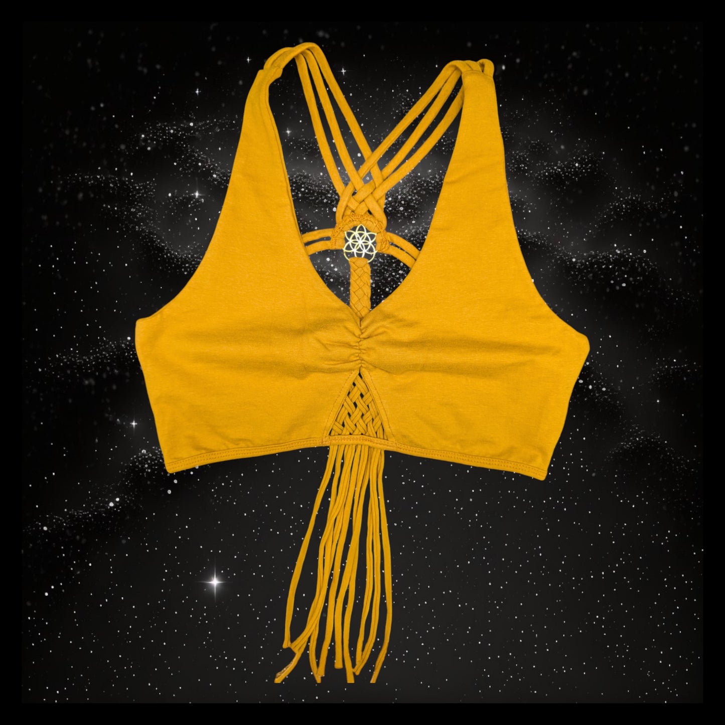 Cropped Yoga Top with Interlace Back & Mandala Detail