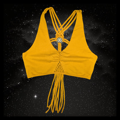 Cropped Yoga Top with Interlace Back & Mandala Detail