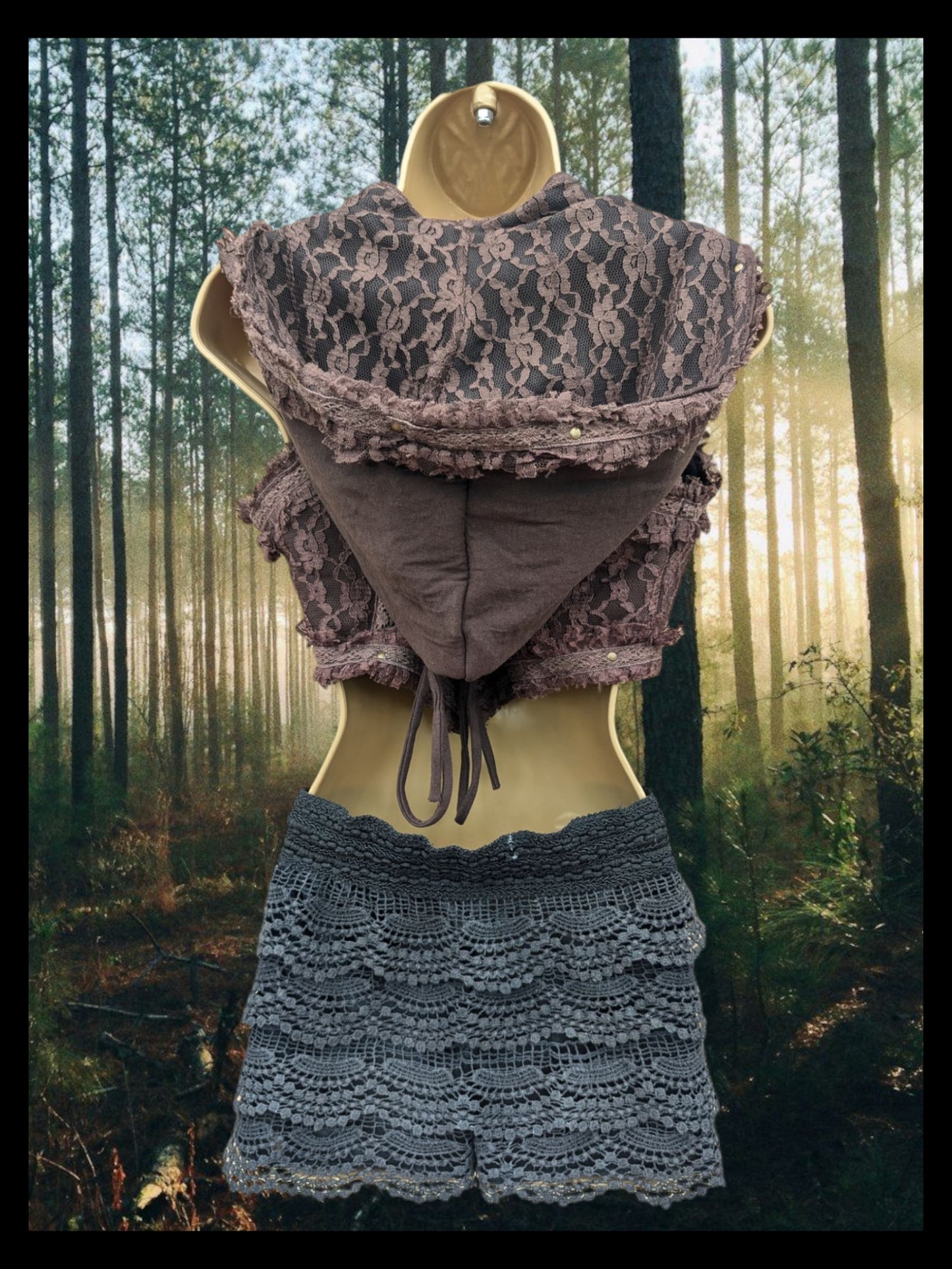 Cropped Fae Hoodie with Corset Back & Lace Detail
