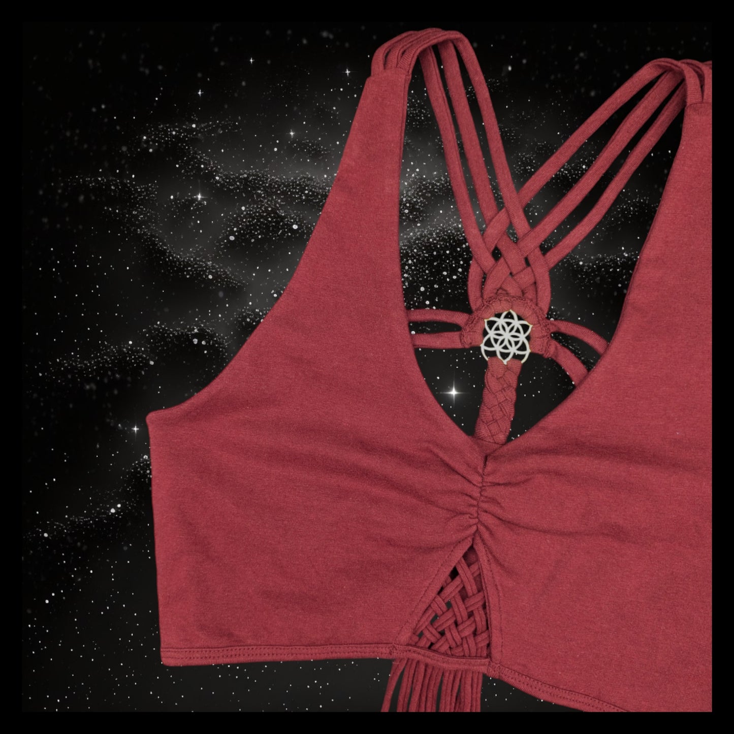 Cropped Yoga Top with Interlace Back & Mandala Detail