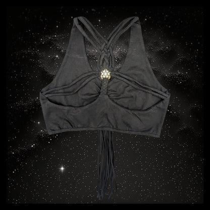 Cropped Yoga Top with Interlace Back & Mandala Detail