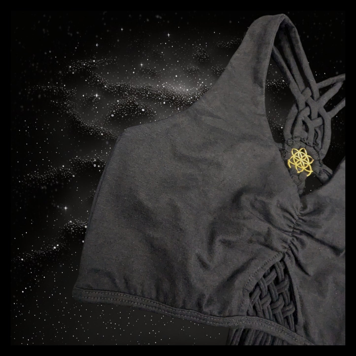 Cropped Yoga Top with Interlace Back & Mandala Detail